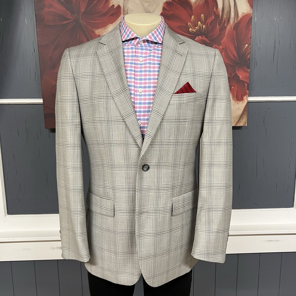 Joseph & Feiss Blazer Jacket Sport Coat Mens 40R Classic Fit Wool Polyester Gray - Picture 2 of 12